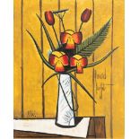 Bernard Buffet (1928-1999). "Bouquet de tulipes". huile sur toile. signée et datée 1982.titrée au ve