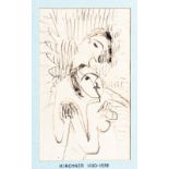 Ernst Ludwig Kirchner (1880-1938). Couple enlacé. encre à la plume sur papier. 25x15 cm