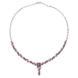 Collier or gris 750 serti de rubis de différentes tailles alternés de diamants taille 8/8