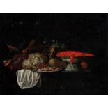 Ecole flamande du XVIIe s. suiveur de. Nature morte aux raisins et homard. huile sur toile. 31.5x41