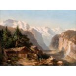 François Diday (1802-1877). attr. à. "Das Lauterbrunnental". huile sur carton. 32x23.5 cm