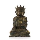 Bouddha assis. sculpture en bronze doré. Chine. dynastie Ming. h. 20 cm A gilt bronze figure of Guan