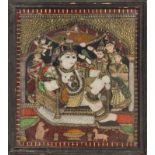 Krishna. techniques mixtes sous verre. Inde. Tanjore. XIX-XXe s.. 67.5x58.5 cm (à vue) Krishna. rev