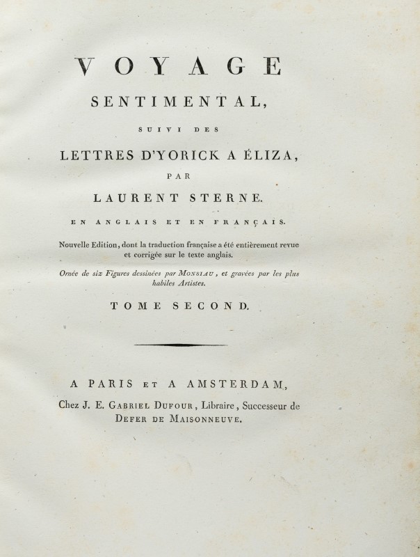STERNE. Voyage sentimental. suivi des Lettres d'Yorick à Éliza. Paris et Amsterdam. J. E. Gabriel Du - Image 2 of 5