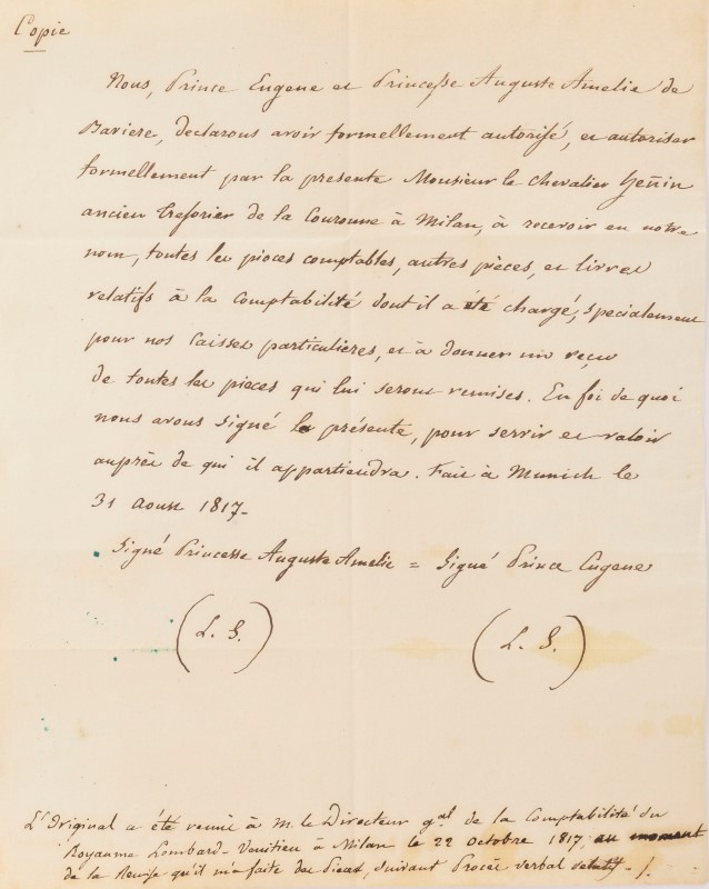 EMPIRE. BEAUHARNAIS (Eugène de. fils adoptif de Napoléon Ier). 5 lettres et 1 partie de lettres sign - Image 24 of 24