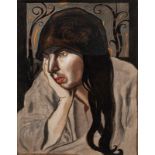 Charles Clos Olsommer (1883-1966). Femme pensive. technique mixte. aquarelle et fusain. 48.5x38 cm (