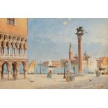 Ecole européenne du XIXe s.. Vues de Venise. paire d'aquarelles. monogrammées "SB". 17x26.5 cm