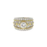 Tagliabue. bague 2 ors 750 sertie d'un diamant taille brillant rehaussé de diamants taille 8/8 Tagli