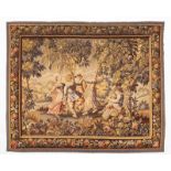 Tapisserie d'Aubusson. XIXe s.. en laine et soie polychrome. figurant une scène de village animée. 1
