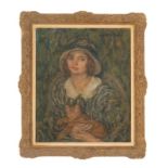 Edmond Aman-Jean (1860-1936). Portrait de jeune fille au chat. huile sur toile. signée. 65x54 cm