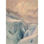 Gabriel Loppé (1825-1913). Crevasses. huile sur toile. signée et datée 1876. 40.5x30.5 cm