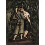 Emile François Chambon (1905-1993). Le baiser. huile sur toile marouflée sur panneau. signée et daté