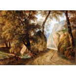 Rodolphe Töpffer (1799-1846). attr. à. Personnage au bord du chemin. huile sur toile. 16x21.5 cm