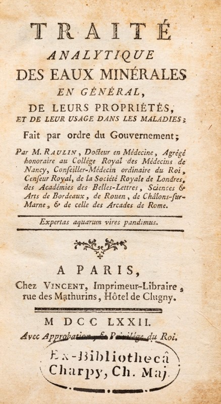 RAULIN. Traité analytique des eaux minérales en général. de leurs propriétés et de leur usage dans l - Image 2 of 2