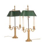 Paire de lampes bouillottes de style Louis XVI. fin XIXe s.. en bronze doré. abat-jour en tôle peint