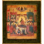 Dormition de la Vierge. icône sur panneau. Russie début XXe s.. Christ tenant l'âme de la Vierge. en