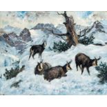 Kurt Meyer-Eberhardt (1895-1977). Les chamois dans la neige. huile sur toile. signée. 79x100.5 cm