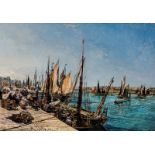 Alexandre René Véron (1826-1897). Le port de Boulogne. huile sur toile. signée. située et datée 1873