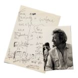 GAINSBOURG (Serge. né Lucien Ginsburg). Essais de mots rimant avec perfect et une portée manuscrite