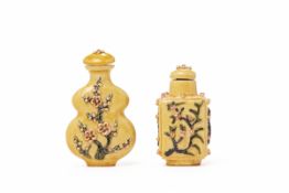 TWO YELLOW PORCELAIN SNUFF BOTTLES