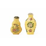 TWO YELLOW PORCELAIN SNUFF BOTTLES