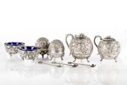 A SET OF INDIAN SILVER CONDIMENT SET