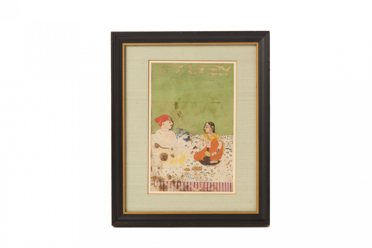 AN ANTIQUE INDIAN MINIATURE OF RANA AND A LADY