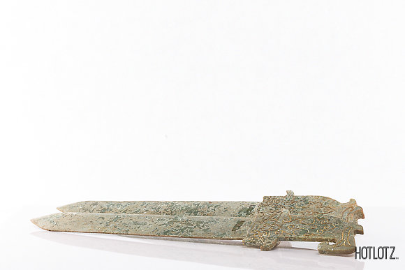 A PAIR OF CHINESE CARVED ARCHAIC STYLE DAGGERS