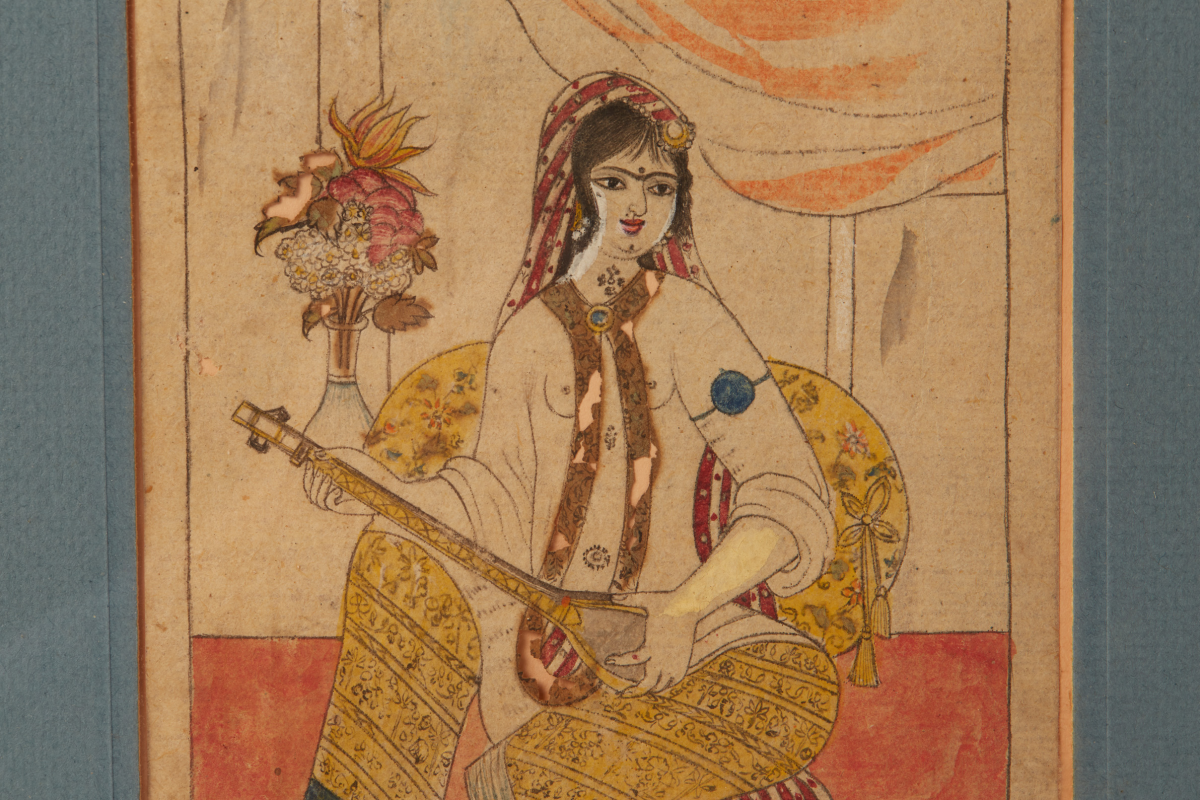 AN ANTIQUE INDIAN PAINTING OF A MOGHUL SONGSTRESS - Image 2 of 2