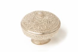 A SOUTHEAST ASIAN SILVER OFFERING BOWL WITH DOMED COVER