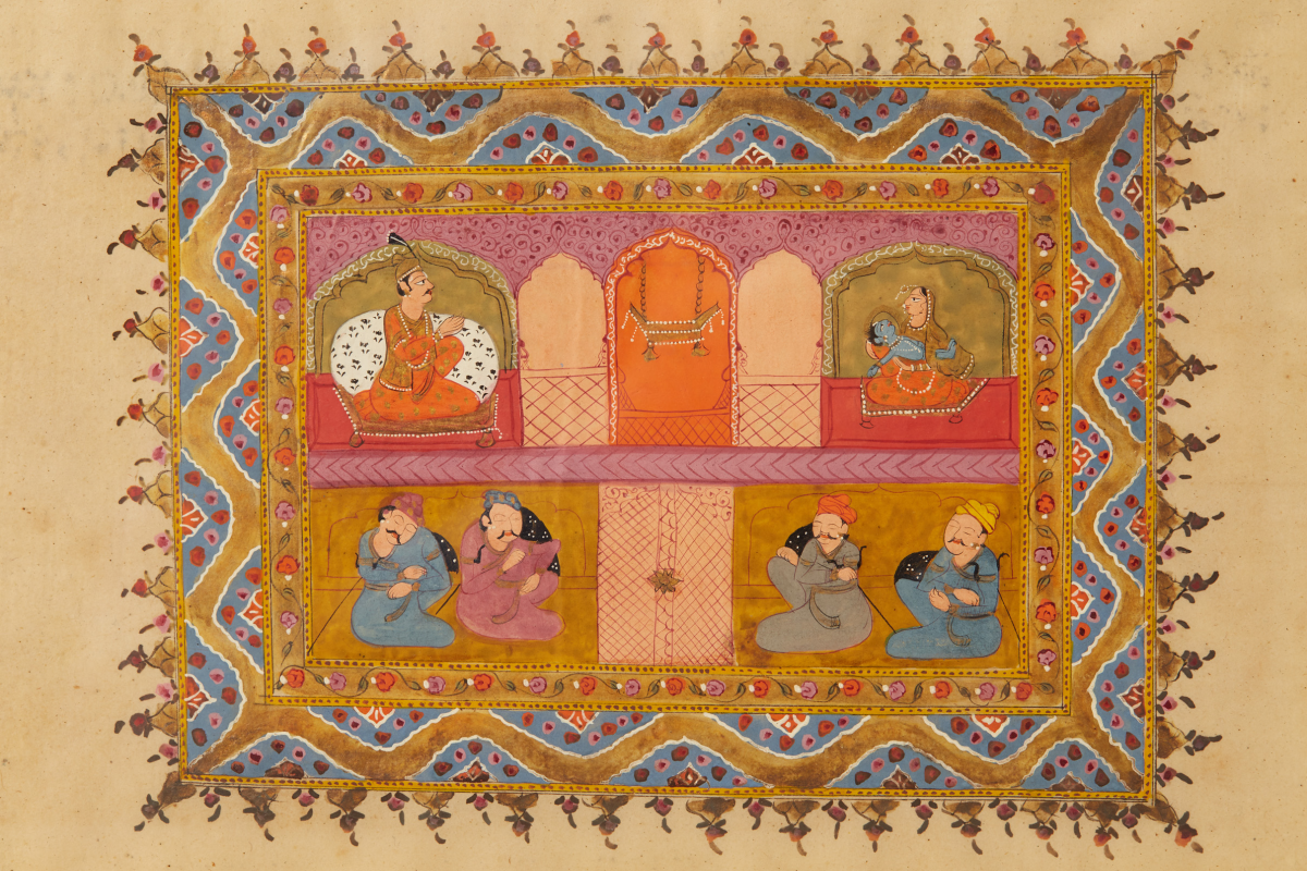 AN ANTIQUE INDIAN MINIATURE PAINTING OF THE BIRTH OF KRISHNA IN PRISON - Image 2 of 2