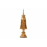 A THAI RATTANAKOSIN PERIOD GILT BRONZE STANDING BUDDHA