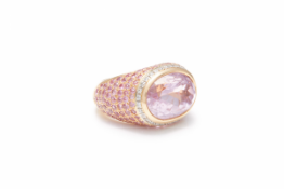 A KUNZITE, DIAMOND AND PINK SAPPHIRE DRESS RING