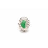A 14K WHITE GOLD AND JADE DRESS RING