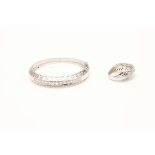 A VINTAGE-STYLE 18K WHITE GOLD AND DIAMOND RING AND BANGLE