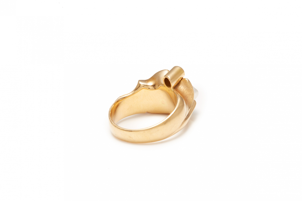 AN 18K GOLD, PINK DIAMOND & PEARL RING - Image 2 of 4