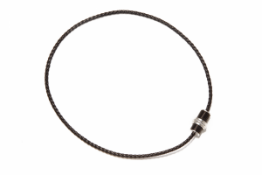 MONTBLANC - A BLACK PVD COATED STEEL PENDANT ON A WOVEN LEATHER CORD