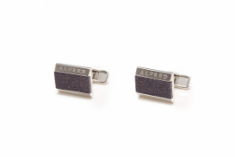 DUNHILL - A PAIR OF FACETED 'GALAXY' STONE AND SILVER CUFFLINKS