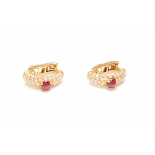 A PAIR OF 18K GOLD, RUBY AND DIAMOND EARRINGS