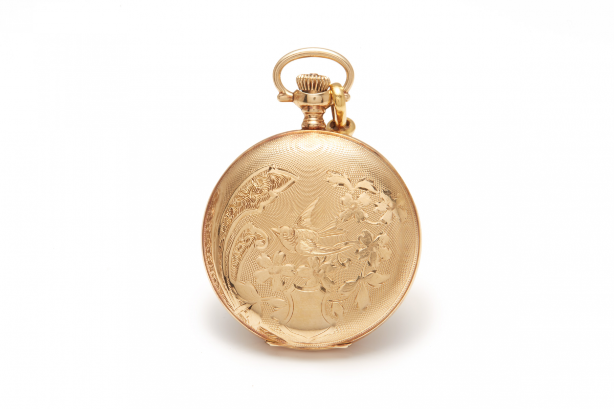 ELGIN - A 14K GOLD POCKET WATCH WITH CHAIN - Image 2 of 4