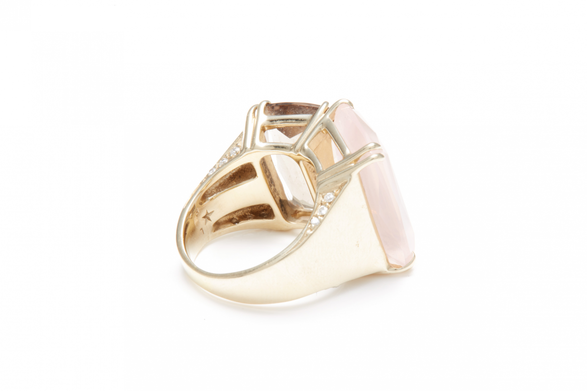 H STERN - A SMOKEY AND ROSE QUARTZ GOLD RING - Image 3 of 3