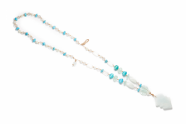 A QUARTZ, TURQUOISE AND JADE NECKLACE