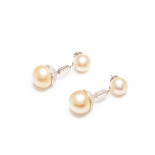 A PAIR OF PLATINUM, DIAMOND AND SOUTH SEA PEARL EARRINGS