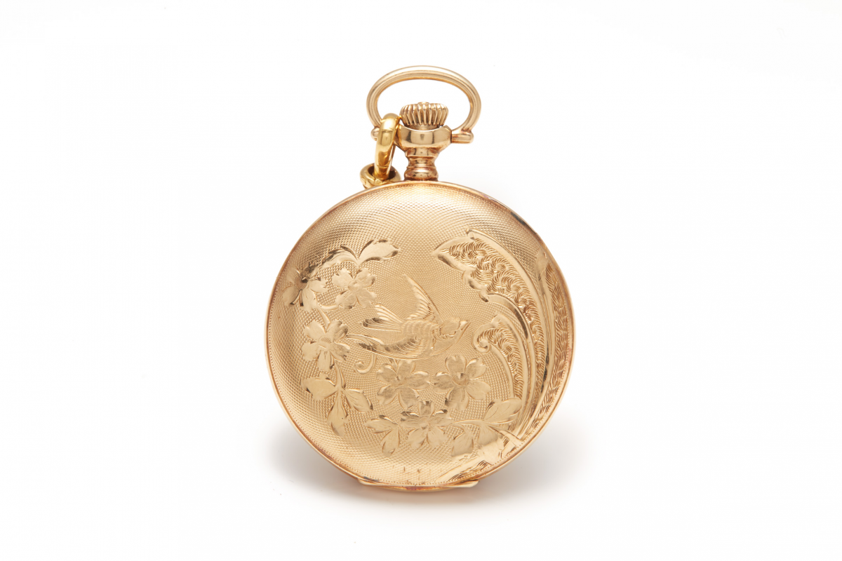 ELGIN - A 14K GOLD POCKET WATCH WITH CHAIN - Image 3 of 4