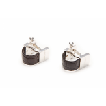 MONTBLANC - A PAIR OF SILVER & LEATHER CUFFLINKS