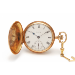 ELGIN - A 14K GOLD POCKET WATCH WITH CHAIN