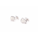 MIKIMOTO - A PAIR OF SILVER & PEARL CUFFLINKS