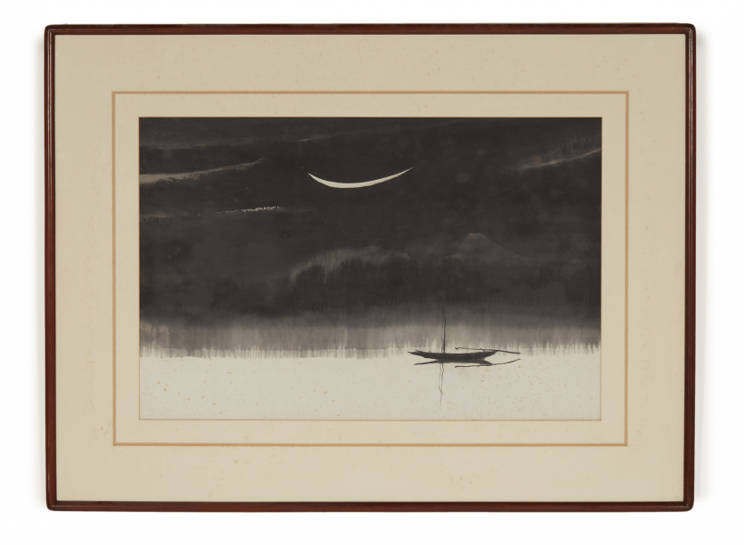 CIRCLE OF JIA YOUFU (CHINESE, B.1941) - FISHING BOAT IN THE MOONLIGHT