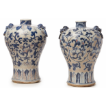 A PAIR OF UNDERGLAZE BLUE AND RED MEIPING VASES