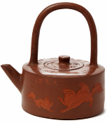 AN INSCRIBED YIXING POTTERY CYLINDRICAL TEAPOT